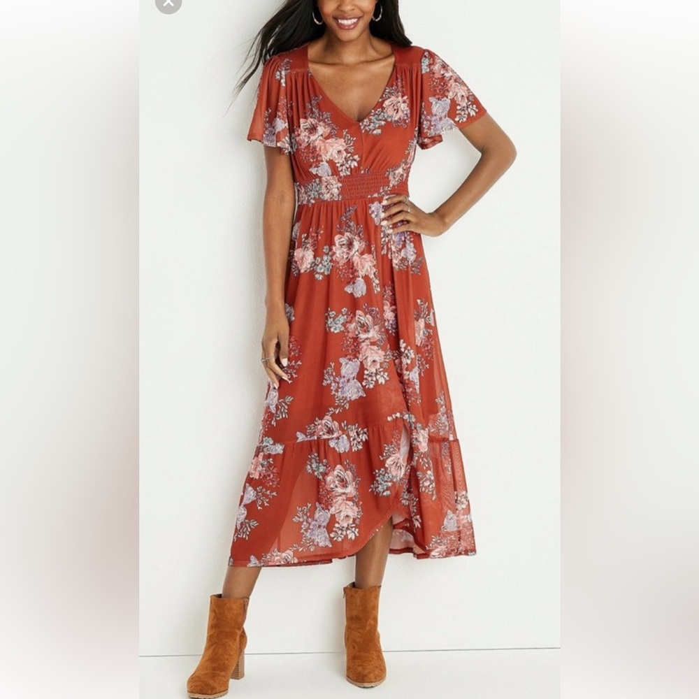 Maurices 3 flutter sleeve floral maxi dress